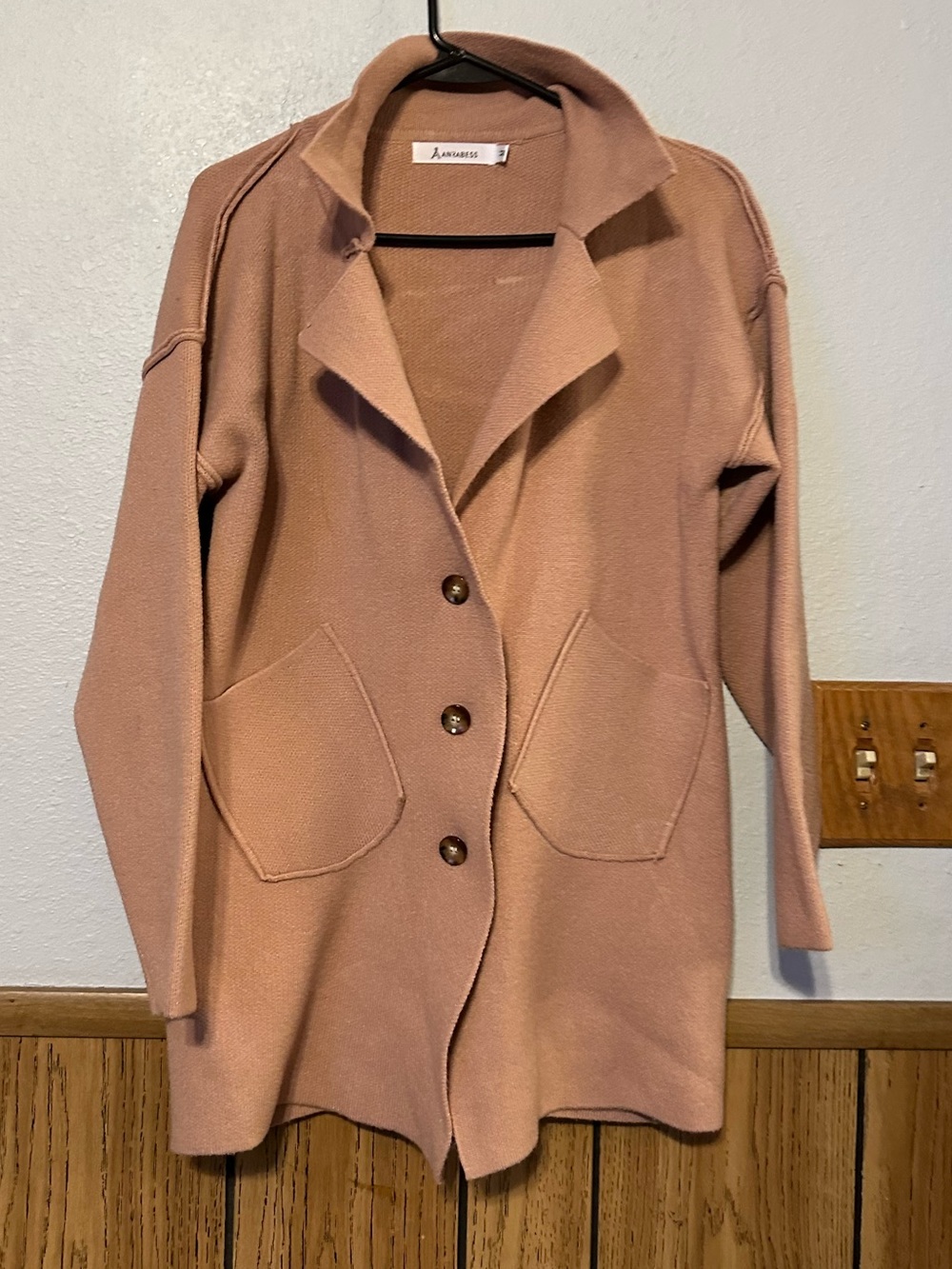 ANRABESS Women's size MEDIUM Dusty Rose Button-Front Knit Coat